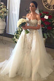 2024 Mermaid Off The Shoulder Tulle With Applique Wedding Dresses Court Train Detachable