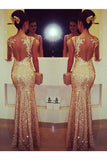 Scoop Mermaid Prom Dresses Sequins With Applique Floor Length Long Sleeves