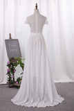 2024 Chiffon Bateau A Line Wedding Dresses With Applique And Slit