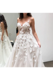 Spaghetti Strap Sweetheart Neck Beach Wedding Dresses 30D Appliqued Bridal Dresses