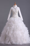 2024 Musilim Wedding Dresses A Line Sweetheart Organza With Beads & Applique