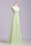 Sage Simple A-Line Chiffon Belt Floor Length Sweetheart Long Prom Dresses