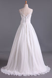 2024 Spaghetti Straps With Applique & Handmade Flowers Chiffon A Line Wedding Dresses