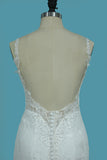 2024 Spaghetti Straps Mermaid Wedding Dresses Tulle With Beads&Appliques Open Back