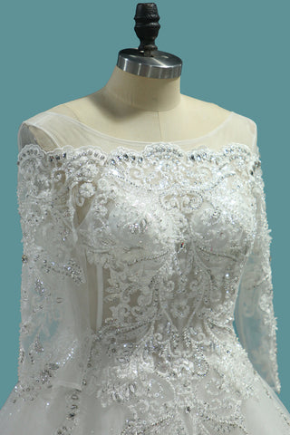 2024 Marvelous Wedding Dresses Scoop Lace Up With Rhinestones Royal Train