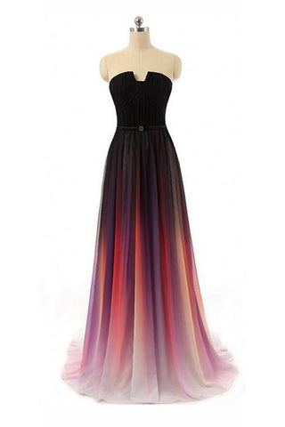 Long Sexy Gradient Ombre Sleeveless Black Navy Blue Chiffon A-Line Prom Dresses