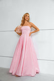 Elegant Pink Strapless A-Line Lace Up Prom Dresses