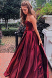 A-line Strapless Long Backless Simple Prom Dresses Party Dresses