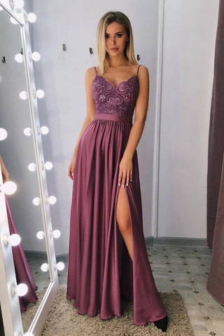 Tight Spaghetti Straps Long A-line Front Split Prom Dresses Women Dresses