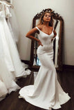 Charming Mermaid Simple Long Elegant Ivory Beach Wedding Dresses Wedding Party Dresses