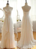 Simple A-line Bodice Floor Length Ruffles Chiffon Beach Wedding Dresses