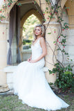 V Neck Sleeveles Keyhole Back Lace Appliques Mermaid Sweep Train Wedding Dresses