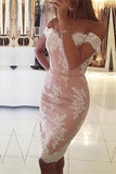 Off Shoulder Mid Back Lace Appliques Bodycon Short Prom Dresses