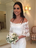 Classy Half Sleeve Off the Shoulder Lace Wedding Dresses