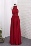 2024 Prom Dresses Sheath Halter Lace & Chiffon Sweep Train Detachable