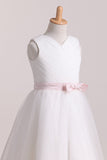 2024 Sweep Train Tulle Flower Girl Dresses A Line V Neck