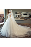 Ball Gown Tulle Wedding Dresses Strapless Appliques Beads Court Train