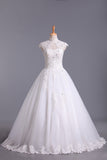 2024 High Neck A Line Wedding Dresses Tulle With Applique & Beads