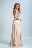 2024 Prom Dresses A-Line Scoop Beaded Bodice Floor-Length Chiffon Zipper Back