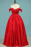 2024 Ball Gown Off-The-Shoulder Satin With Applique Color Red Zipper Back