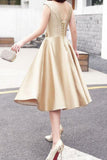 2024 Homecoming Dresses A Line Scoop Satin With Applique Lace Up