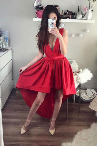 2024 New Arrival V Neck Satin A Line Asymmetrical Prom Dresses