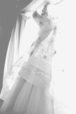 2024 Sweetheart Wedding Dresses A Line Tulle With Ruffles And Handmade Flowers