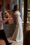 2024 Wedding Dresses Mermaid Off The Shoulder Satin With Ruffles Sweep Train