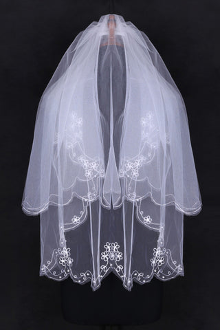 Two-Tier Elbow Length Bridal Veils With Pencil Edge