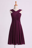 2024 Bridesmaid Dresses Pleated Bodice V-Neck A Line Knee Length Chiffon