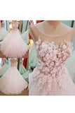 2024 Tulle Scoop With Handmade Flowers Wedding Dresses A Line Open Back