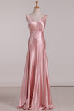 2024 A Line V Neck Bridesmaid Dresses Open Back Stretch Satin Floor Length