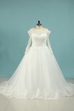 2024 Long Sleeves Boat Neck A Line Tulle With Applique Wedding Dresses