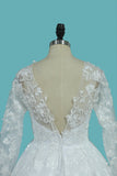 2024 Luxurious A Line Lace Scoop Long Sleeves Wedding Dresses With Pearls Royal Train