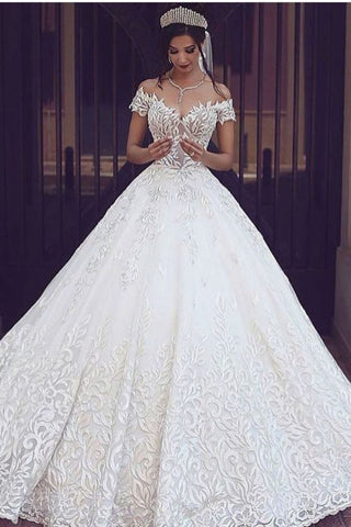 2024 Off The Shoulder A Line Wedding Dresses With Applique Tulle