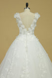 2024 Tulle Wedding Dresses Off The Shoulder With Applique Sweep Train A Line