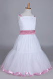 2024 Flower Girl Dresses A-Line Straps Tea Length Organza