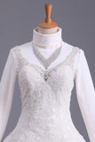 2024 Muslim Wedding Dress Sweetheart A Line Court Train With Applique & Sash Beaded