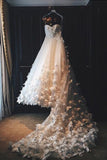 2024 Sweetheart Wedding Dresses A Line Tulle With Handmade Flower