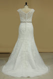 2024 Plus Size Wedding Dresses Mermaid Tulle With Applique Court Train