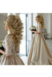 2024 Wedding Dresses A Line Scoop Mid-Length Sleeves Satin With Applique