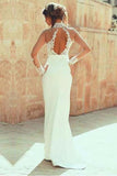 2024 Satin Wedding Dresses Mermaid Scoop With Appliques And Beads Long Sleeves