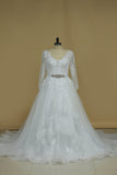 2024 New Arrival V Neck Long Sleeves Tulle With Applique Wedding Dresses A Line