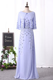 2024 Scoop Mother Of The Bride Dresses Mid-Length Sleeves A Line With Beads