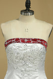 Hot Selling Wedding Dresses A Line Strapless Sweep/Brush Train Satin