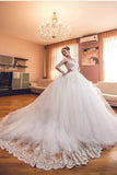 Wedding Dresses Scoop Long Sleeves A Line Tulle With Applique And Beads