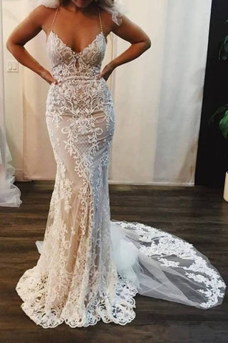 Elegant Mermaid Sleeveless Lace Sweetheart Strapless Appliques Wedding Dress With Court Train