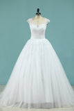 2024 Straps Wedding Dresses Ball Gown Tulle With Applique Chapel Train