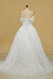 2024 Tulle Off The Shoulder A Line Wedding Dresses With Applique Sweep Train