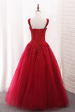 2024 A Line Tulle Straps Prom Dresses With Applique And Beads Floor Length